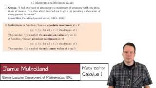 Math150151 Section 41 Maximum and Minimum Values [upl. by Noelyn]