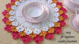 सीखने वालों के लिए सबसे आसान how to crochet round placementcrochet thalposh designcrochet doily [upl. by Drida]