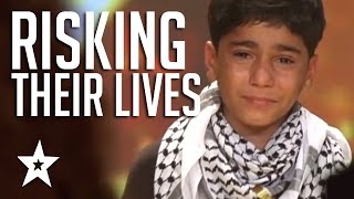 Kids Of Palestine Risk Lives To Show Their Talent Winning Golden Buzzer العربية حصلت على المواهب [upl. by Aierdna913]