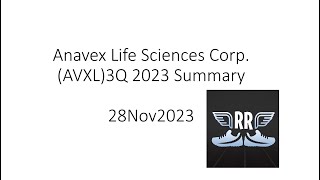 Anavex Life Sciences Corp AVXL3Q 2023 Summary 28Nov2023 [upl. by Ailefo]