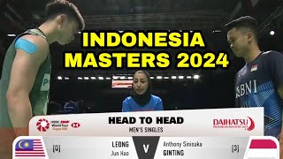 LEONG Jun Hao🇲🇾 vs 🇮🇩Anthony Ginting  Indonesia Masters 2024 [upl. by Oijres]