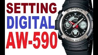 Setting GShock AW590 digital time manual 4778 [upl. by Coletta]