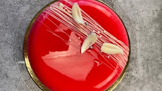 Strawberry Mousse Mirror Glaze Cake Recipe 🌹Tutorial [upl. by Elime]