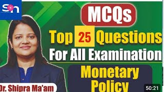 MONETARY POLICY Top 25 Questions  For All Examinations  MONETARY POLICY in Hindi By Dr Shipra [upl. by Armillda]