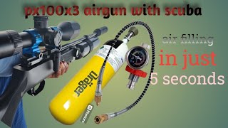 px100 x3 air rifle Air filling with scuba tank How to fill air in PCP with scuba [upl. by Jairia]