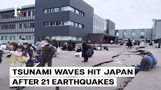 First Tsunami Waves Hit Japan After 76 Magnitude Earthquake [upl. by Trofmoc]