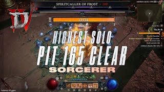 Diablo 4  INSANE SOLO Pit Tier 165 Clear  Sorc Season 4 [upl. by Yasnil]