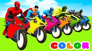 MotorCycles COLOR Race in Cars Cartoon amp Superheroes with Spiderman [upl. by Dicky]