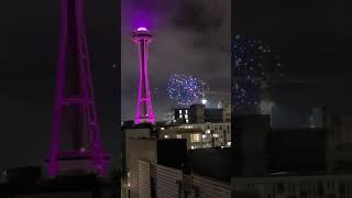 Seattle Drone and fireworks show 2024 from the Space Needle Happy New Year 2024 [upl. by Cyprus]