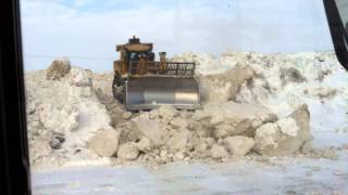 D8 Dozer Pushing Snow Cat 972 Loader [upl. by Assital]