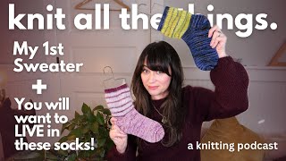 👀A new knitting pattern Novice Sweater amp knit socks petiteknit knittingpodcast [upl. by Aivataj]