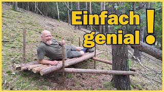 BushcraftBett am Hang einfach selber bauen [upl. by Niltac]