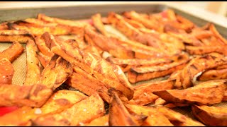 How To Make Healthy Oven Baked Sweet Potato Fries [upl. by Ahsenot829]