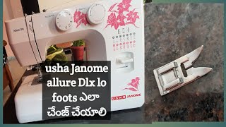 Usha janome allure Dlx machine లో foots ఎలా chenge చేసి kuttalihow to foot change in usha machine [upl. by Trudey]