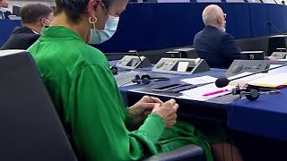 EU commissioner knits during von der Leyens speech [upl. by Niltiak]