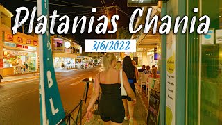 Crete Greece 🇬🇷 Night walk in Platanias HDR 4k High Quality Footage [upl. by Clementia218]