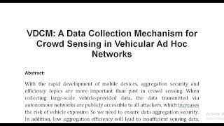 VDCM A Data Collection Mechanism for Crowd Sensing in Vehicular Ad Hoc Networks [upl. by Larrabee]