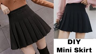 DIY Pleated Skirt  Mini Skirt  High Waist Pleated Skirt  Mini Skirt Cutting and Stitching [upl. by Eelamme820]