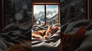 Relaxing cat purring with winter winds 4k HD [upl. by Boar]