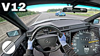 1993 MercedesBenz W124 SG65 V12 TOP SPEED DRIVE ON GERMAN AUTOBAHN 🏎 [upl. by Kcinemod]