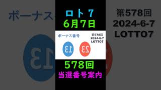 日本ロト7当選番号案内。loto7 578回（6月 7日金曜日）当選番号案内578回当選番号ロト7 [upl. by Gannes300]