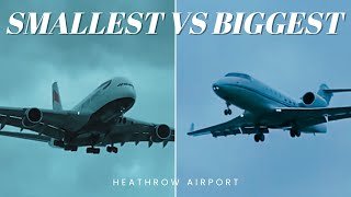 Smallest VS Biggest Plane  Heathrow Plane Spotting [upl. by Kristan]