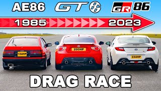 Toyota GR86 v GT86 v AE86 DRAG RACE [upl. by Llewon990]