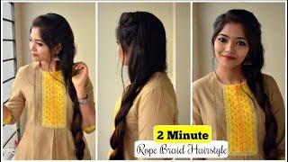 EASY ROPE Braid Hairstyle for Medium to Long Hair  2min Everyday Hairstyle  Hairstyle with Kurti [upl. by Keene]