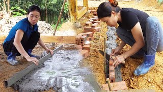 Build Brick Border Around and Pour Concrete Floor Of The Wooden Kitchen [upl. by Ycram]