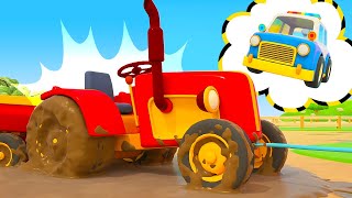 The tractor needs help The police car saves farm vehicles for kids Helper cars amp cartoons for kids [upl. by Smoot]