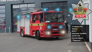 WMFS  Dennis Sabre PRL Turnout  West Midlands Fire Service B031 RESERVE [upl. by Irehs]