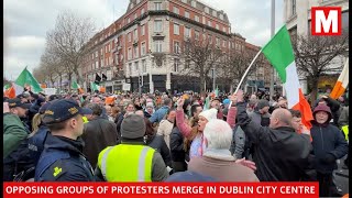 Large garda presence in Dublin city centre amid antiimmigration protest and counter protest [upl. by Brody]