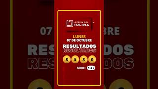 LOTERIA DEL TOLIMA del LUNES 07 de octubre de 2024 Loteria Shorts [upl. by Eeryk]