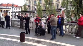 Street musicians from Bulgaria in Ljubljana Slovenia  Mesecina Chae Shukarie [upl. by Naujek137]