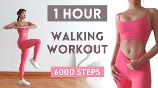 1 HOUR WALKING WORKOUT  6000 Steps Full Body Fat Burn Cardio NO Repeat NO Jumping At Home [upl. by Julis]