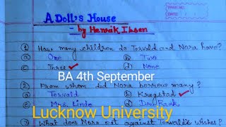 A Dolls House by Henrik Ibsen MCQs  A Dolls House by Henrik Ibsen Objective Questions and Answers [upl. by Arvo]