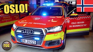 Norway Oslo Fire Trucks amp Chief Car With Lights amp Siren [upl. by Aniara]