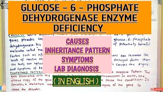 Glucose6phosphate dehydrogenase deficiencyCausesInheritance PatternSymptoms amp Lab diagG6PD [upl. by Eniamahs986]