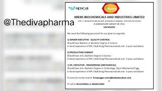 A subsidiary group of ipca Crebs biochemicals and industries limited vacancies for QC  PRODUCTION [upl. by Behre]