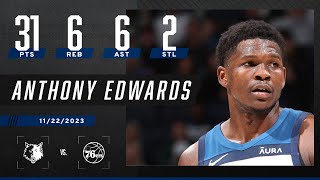 Anthony Edwards delivers for Timberwolves in W vs 76ers  NBA on ESPN [upl. by Uwton]