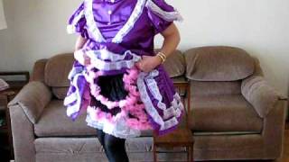 Sissy boy in purple maid dress with pink petticoats [upl. by Becky]