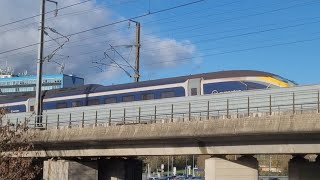 Eurostar class 374 speeding past Ashford International from St Pancras 171124 [upl. by Bigner284]