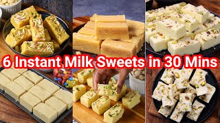 6 Instant Milk Indian Sweets under 30 Mins for any OCCASION  Classic Milk Dessert amp Barfi Recipes [upl. by Aretak]