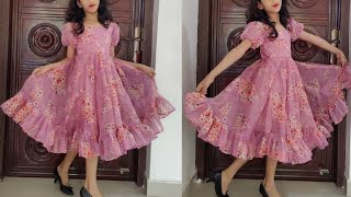 DIY Organza frill frock cutting and stitchingorganza dress cutting and stitching [upl. by Schott708]