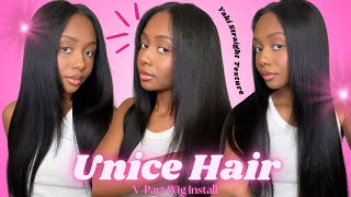 NATURAL HAIR OR VPART WIG 💗 Super Easy Yaki Straigbt Wig Install  Ft Unice Hair [upl. by Ahselrak343]