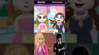 Barbie VS Wednesday Aaha Eee talkingangela animation funny eat cat catlover kitten shorts [upl. by Alyal195]