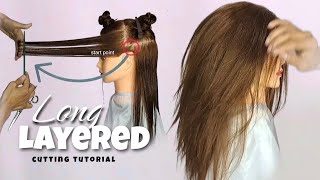 How To Cut Long Layers  Layered Haircut Tutorial [upl. by Atilemrac]