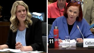 CBC President Catherine Tait questioned if shell receive a bonus following layoffs  WATCH [upl. by Aiekahs268]