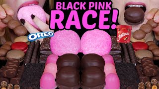 ASMR BLACK PINK DESSERT RACE MINI DOVE ICE CREAM MALTESERS MARSHMALLOW SNOBALL MINI JELLY OREO [upl. by Notserp]