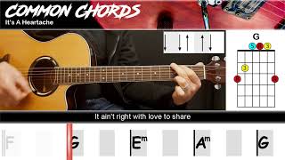 Its A Heartache  Bonnie Tyler  EASY GUITAR  Common Chords [upl. by Erkan5]